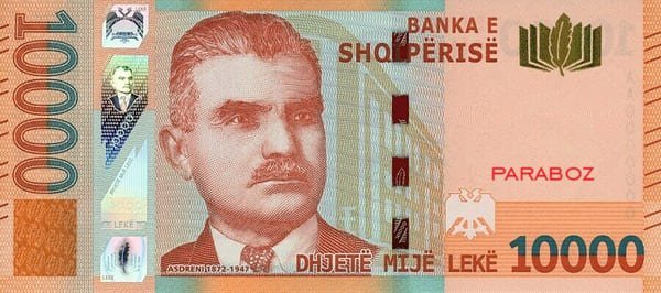 Arnavutluk 10.000 ALL ön yüz