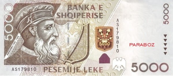 Arnavutluk 5.000 ALL ön yüz