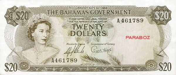 Bahamas 20 BSD ön yüz