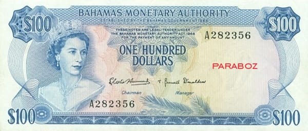 Bahamas 100 BSD ön yüz