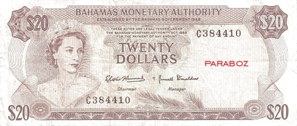 Bahamas 20 BSD ön yüz