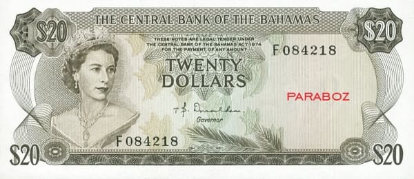 Bahamas 20 BSD ön yüz