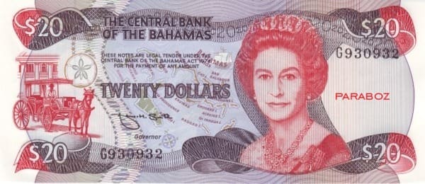 Bahamas 20 BSD ön yüz