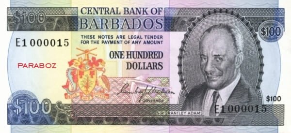 Barbados 100 BBD ön yüz
