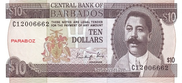 Barbados 10 BBD ön yüz