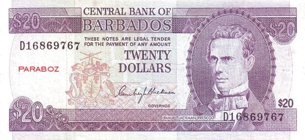 Barbados 20 BBD ön yüz