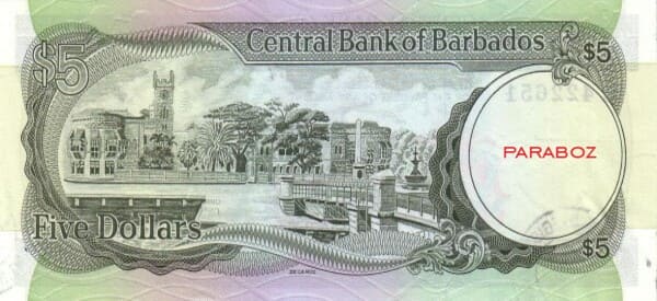 Barbados 5 BBD arka yüz