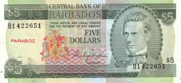 Barbados 5 BBD ön yüz