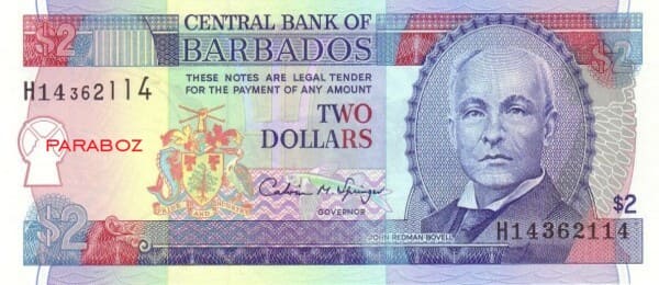 Barbados 2 BBD ön yüz