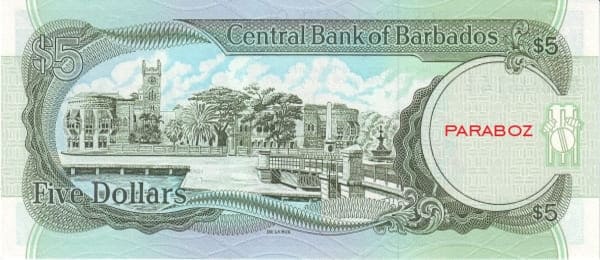 Barbados 5 BBD arka yüz