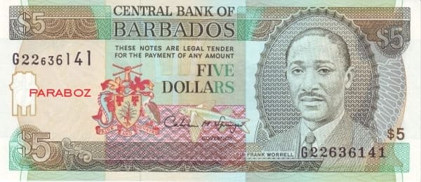 Barbados 5 BBD ön yüz