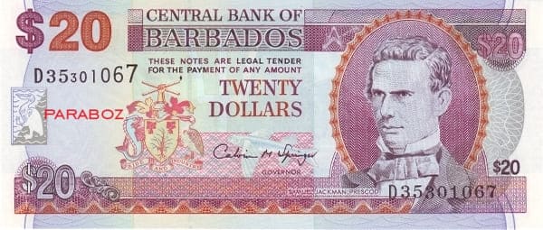 Barbados 20 BBD ön yüz
