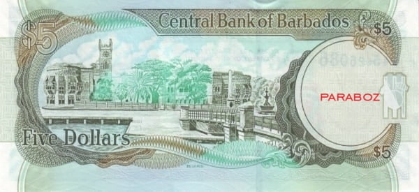 Barbados 5 BBD arka yüz