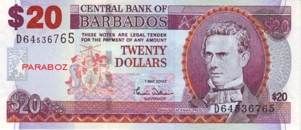 Barbados 20 BBD ön yüz