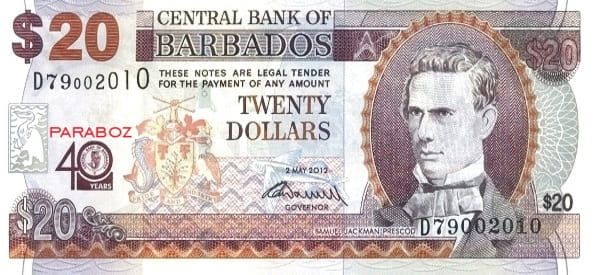 Barbados 20 BBD ön yüz