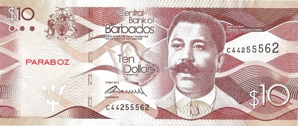 Barbados 10 BBD ön yüz
