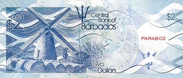 Barbados 2 BBD arka yüz