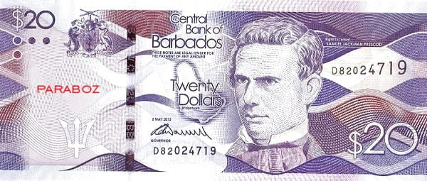 Barbados 20 BBD ön yüz