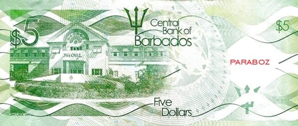 Barbados 5 BBD arka yüz