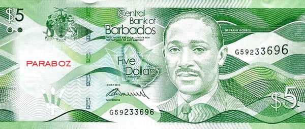 Barbados 5 BBD ön yüz