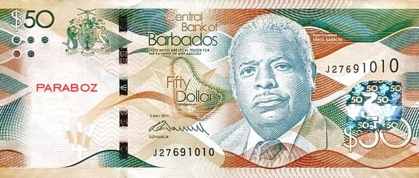 Barbados 50 BBD ön yüz