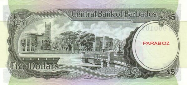 Barbados 5 BBD arka yüz