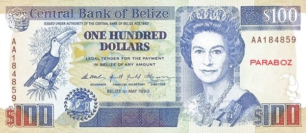 Belize 100 BZD ön yüz