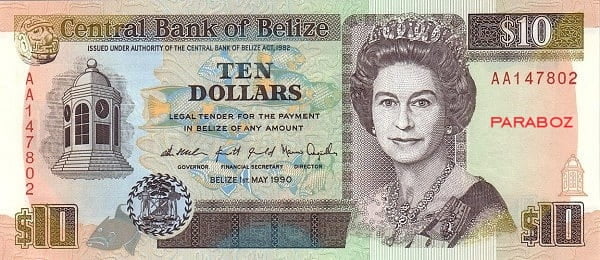 Belize 10 BZD ön yüz