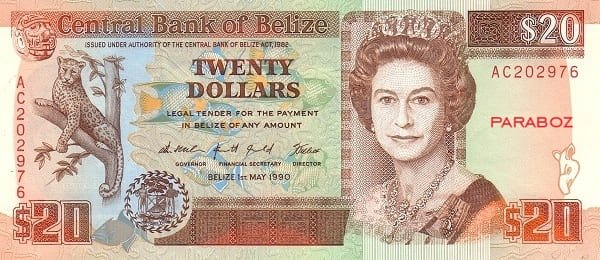 Belize 20 BZD ön yüz