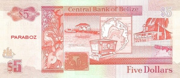 Belize 5 BZD arka yüz