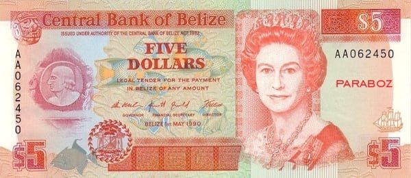 Belize 5 BZD ön yüz