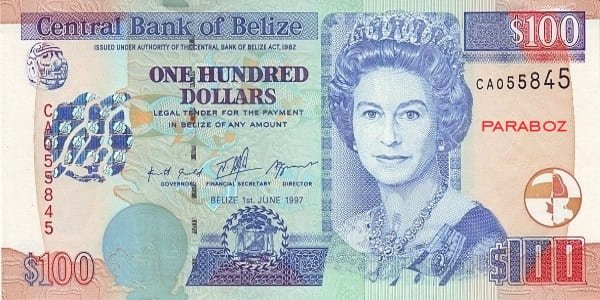 Belize 100 BZD ön yüz