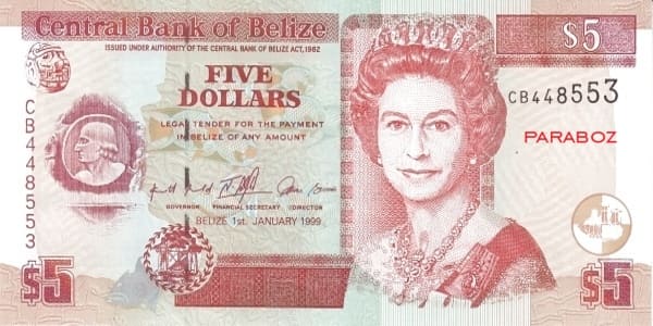 Belize 5 BZD ön yüz
