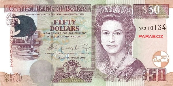 Belize 50 BZD ön yüz
