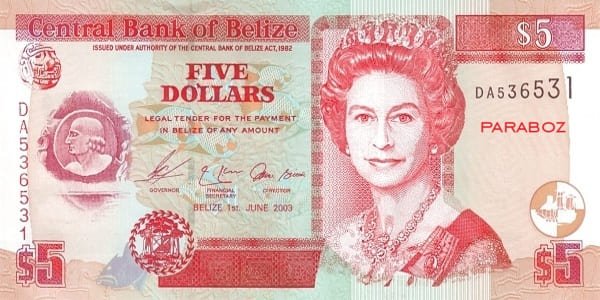 Belize 5 BZD ön yüz