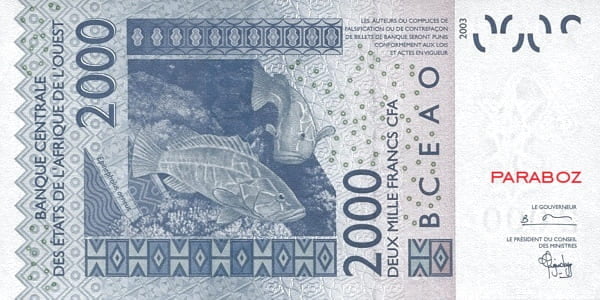 Benin 2.000 XOF arka yüz