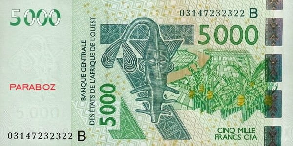 Benin 5.000 XOF ön yüz