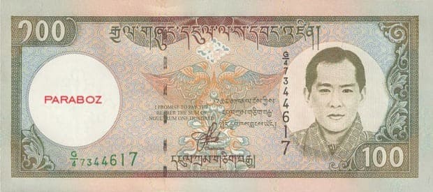 Bhutan 100 BTN ön yüz