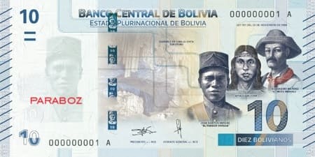 Bolivya 10 BOB ön yüz