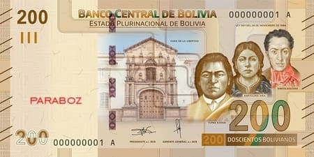 Bolivya 200 BOB ön yüz
