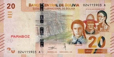 Bolivya 20 BOB ön yüz