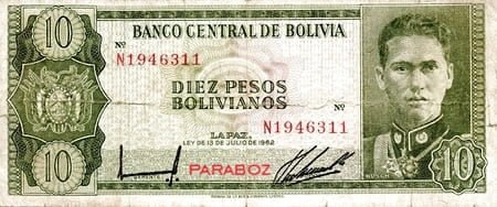 Bolivya 10 BOB ön yüz