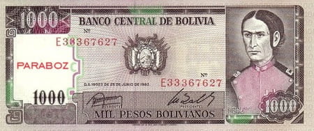 Bolivya 1.000 BOB ön yüz