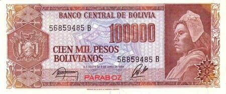 Bolivya 100.000 BOB ön yüz