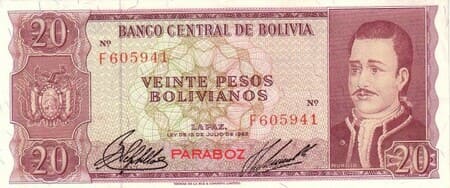 Bolivya 20 BOB ön yüz