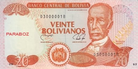 Bolivya 20 BOB ön yüz