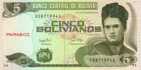 Bolivya 5 BOB ön yüz