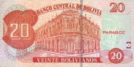 Bolivya 20 BOB arka yüz