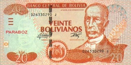 Bolivya 20 BOB ön yüz
