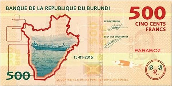 Burundi 500 BIF arka yüz